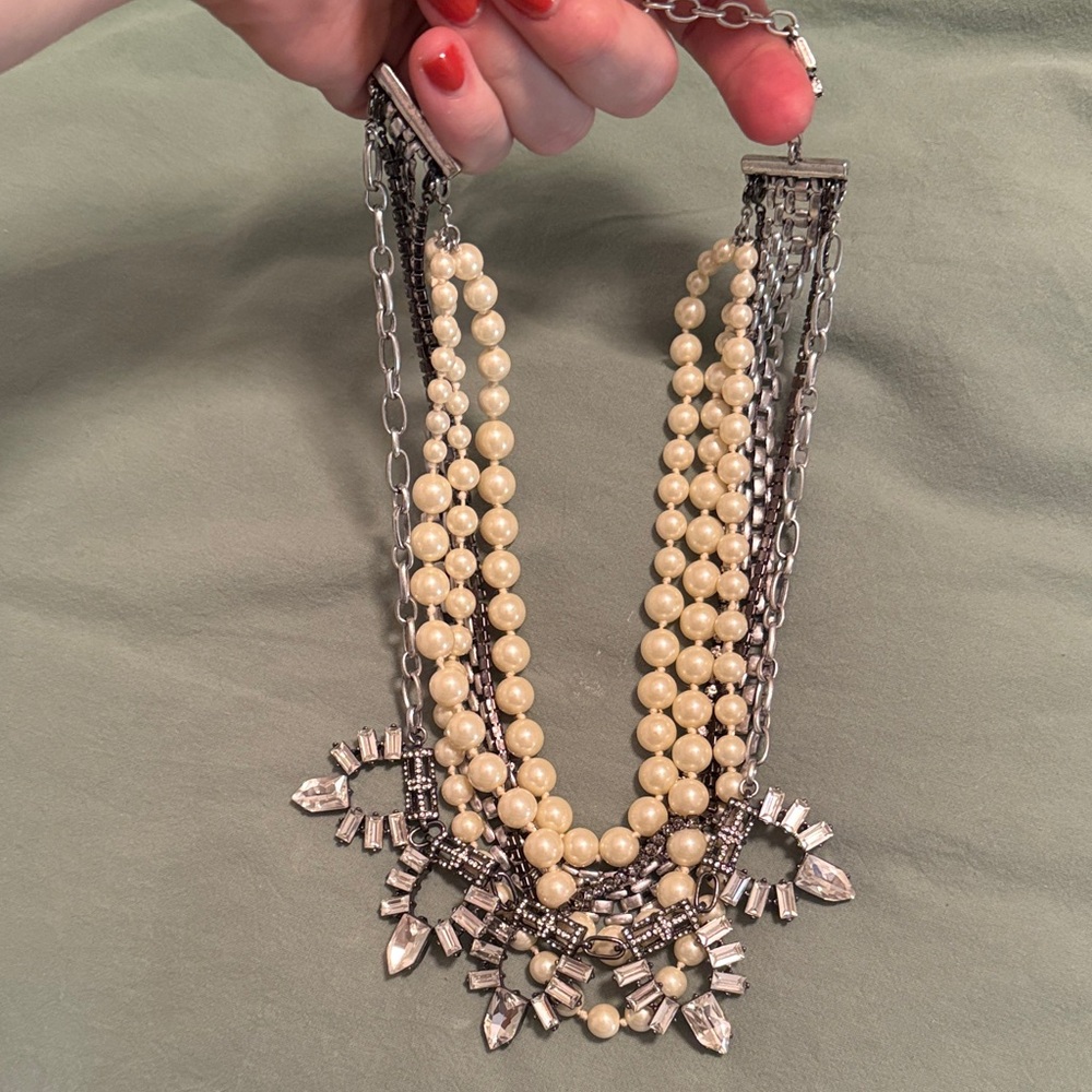 Elegant Pearl and Silver Statement Necklace